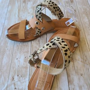 Bull Boxer Alexandra Women's Leather/Cheetah Print Ankle Strap Sandal Size 10